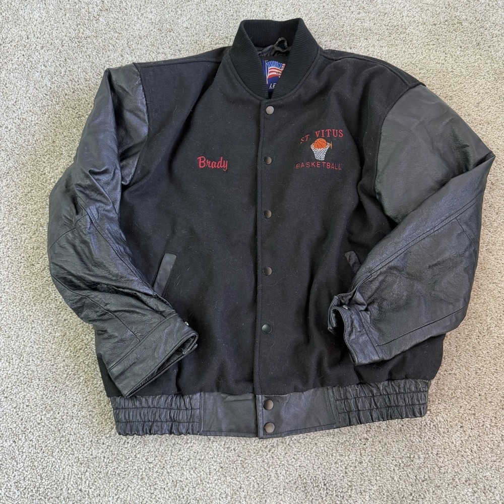 Leather USA ST. Vitus Basketball; Brady Varsity Jacket Mens L Black